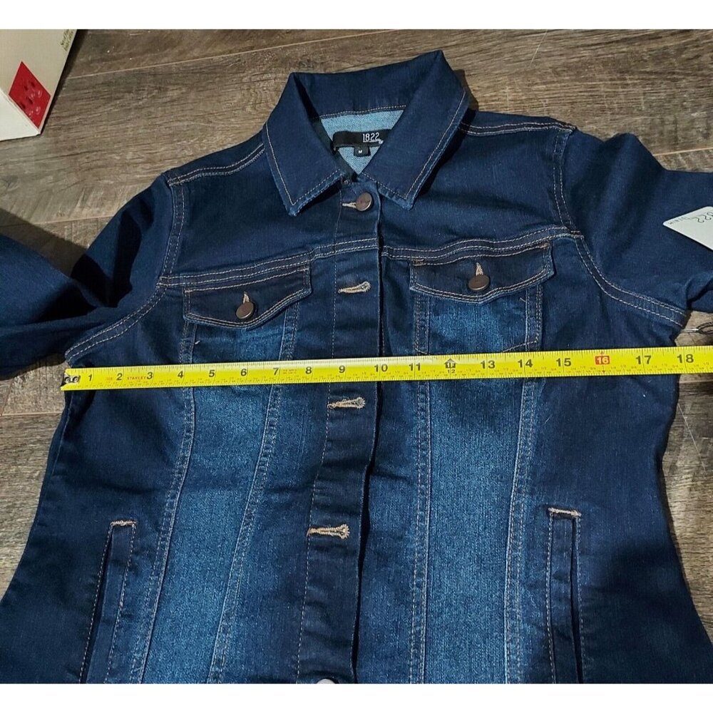 Denim Dark Blue Jean Jacket 1822 Heritage Button-Front Long Sleeve Cotton Size M - Picture 7 of 11